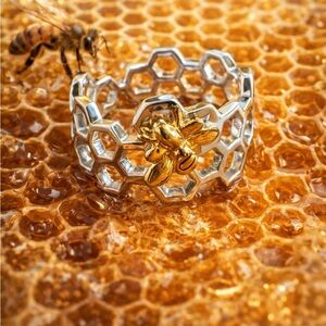 Bee and Honeycomb Adjustable Ring